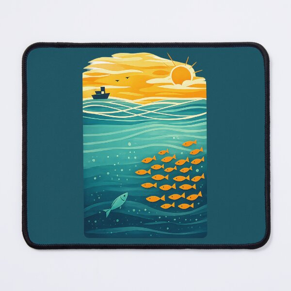Item preview, Golden Ocean Harmony – Minimalist Sunset with Fish designed and sold by blankTeeShirt.