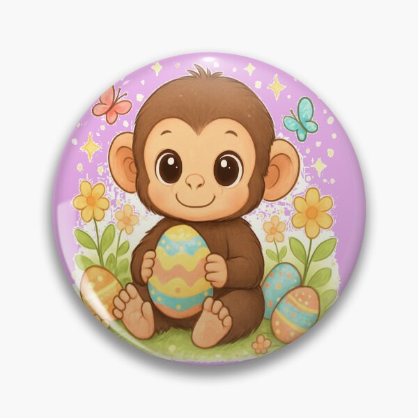 Item preview, Cute Baby Monkey Holding Decorated Easter Egg Surrounded By Flowers, Butterflies And Spring Symbols designed and sold by FireOrchid.