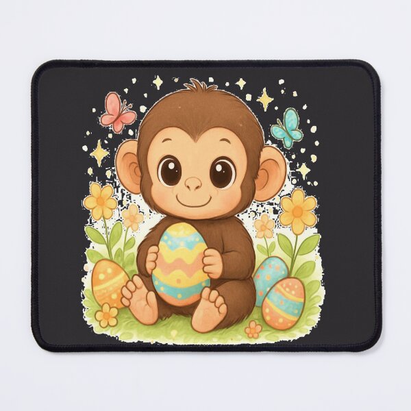 Item preview, Cute Baby Monkey Holding Decorated Easter Egg Surrounded By Flowers, Butterflies And Spring Symbols designed and sold by FireOrchid.