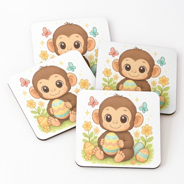 Item preview, Cute Baby Monkey Holding Decorated Easter Egg Surrounded By Flowers, Butterflies And Spring Symbols designed and sold by FireOrchid.