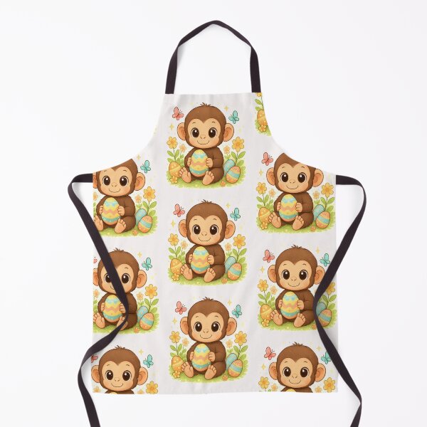 Item preview, Cute Baby Monkey Holding Decorated Easter Egg Surrounded By Flowers, Butterflies And Spring Symbols designed and sold by FireOrchid.