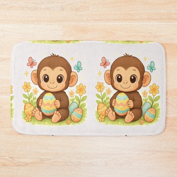 Item preview, Cute Baby Monkey Holding Decorated Easter Egg Surrounded By Flowers, Butterflies And Spring Symbols designed and sold by FireOrchid.