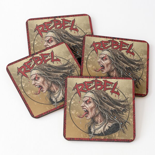 Item preview, Rebel Nun Portrait - Red Graffiti Halo Cross designed and sold by Italian Ink Studio.