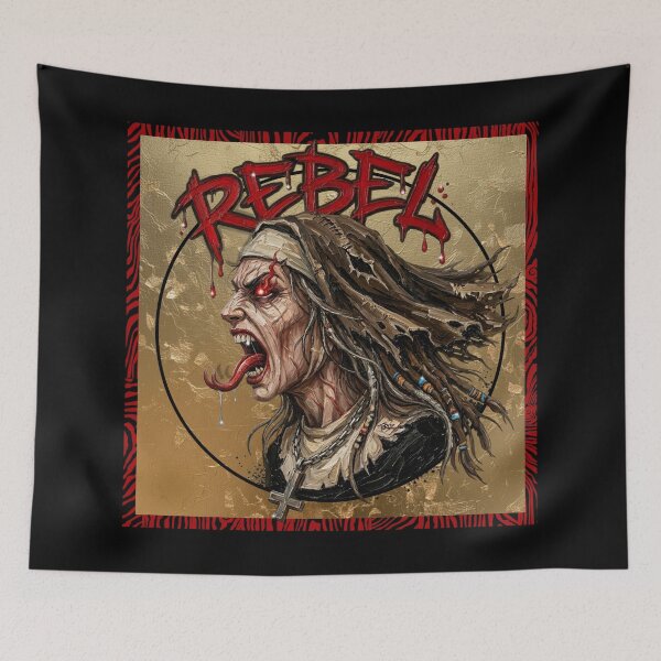 Item preview, Rebel Nun Portrait - Red Graffiti Halo Cross designed and sold by Italian Ink Studio.