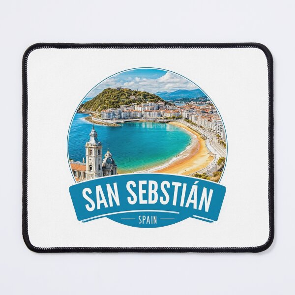 Item preview, San Sebastián Spain La Concha Bay Aerial View Vibrant Travel Sticker Basque Country Badge designed and sold by Blurbean.