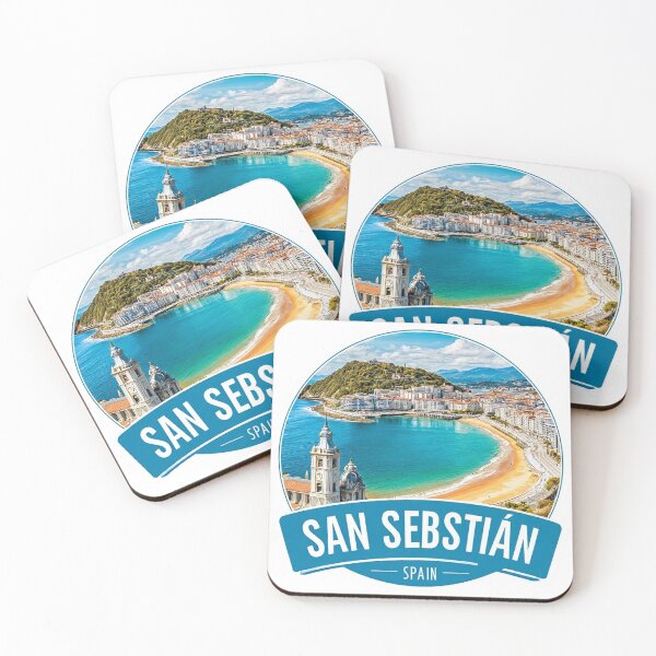 Item preview, San Sebastián Spain La Concha Bay Aerial View Vibrant Travel   Sticker Basque Country Badge designed and sold by Blurbean.