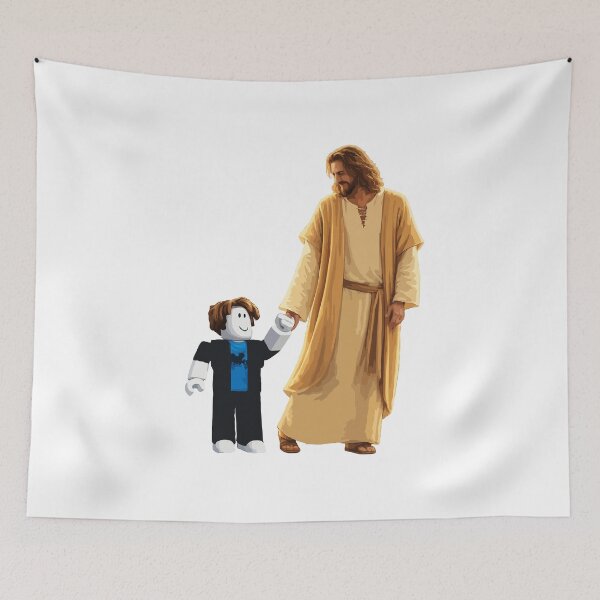 Item preview, Jesus and Roblox Boy Holding Hands – Christian Gaming Art, Faith Inspired Roblox Avatar Design designed and sold by BrainBubbleArt.