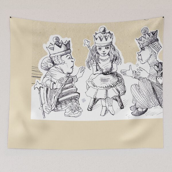 Item preview, Alice Through the Looking-Glass - Alice With The Red and White Queen (ink drawing by ACCI) designed and sold by VanyssaGraphics.