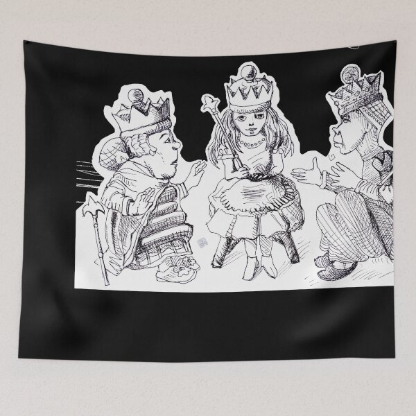 Item preview, Alice Through the Looking-Glass - Alice With The Red and White Queen (ink drawing by ACCI) designed and sold by VanyssaGraphics.