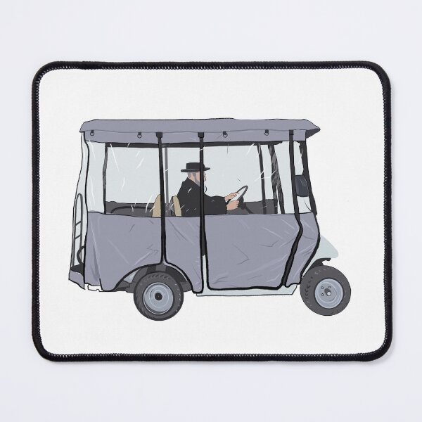 Item preview, Orthodox Jewish man driving covered golf cart in Mea Shearim neighborhood Jerusalem illustration designed and sold by Ekaterina Khozatskaya.