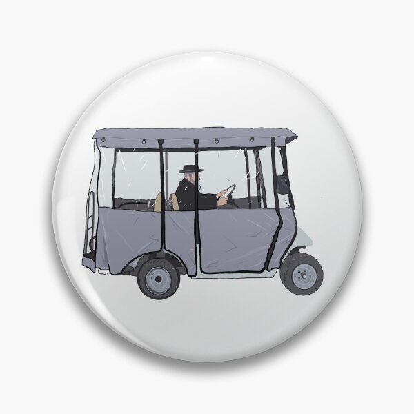 Item preview, Orthodox Jewish man driving covered golf cart in Mea Shearim neighborhood Jerusalem illustration designed and sold by Ekaterina Khozatskaya.