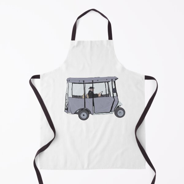 Item preview, Orthodox Jewish man driving covered golf cart in Mea Shearim neighborhood Jerusalem illustration designed and sold by Ekaterina Khozatskaya.
