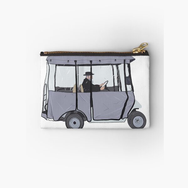Item preview, Orthodox Jewish man driving covered golf cart in Mea Shearim neighborhood Jerusalem illustration designed and sold by Ekaterina Khozatskaya.