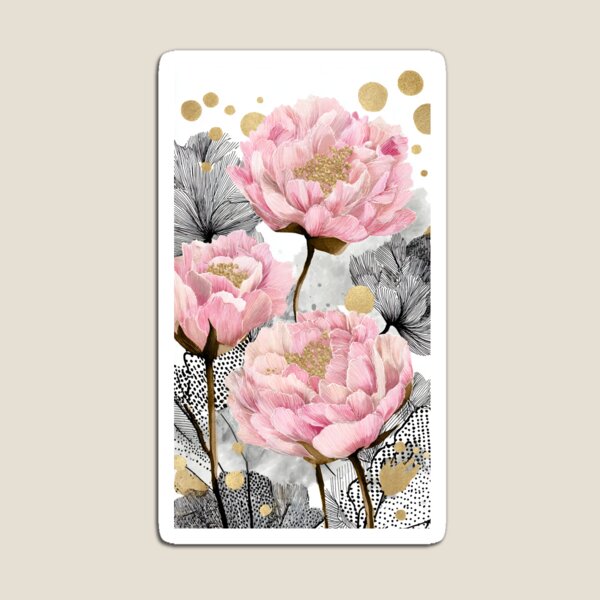 Item preview, Elegantes flores de peonía rosa con estampado abstracto dorado. designed and sold by EL-Lebedenko.