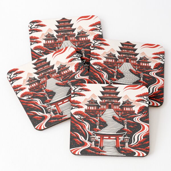 Item preview, Red and Black Abstract Temple Landscape designed and sold by DrizzyV.