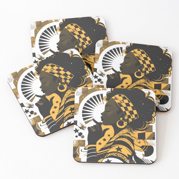 Item preview, Silueta de mujer negra Afro Queen – Ilustración de arte africano dorado | Diseño de poder cultural de la melanina designed and sold by Valisdesign.