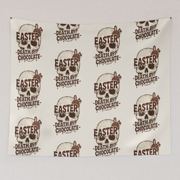 Item preview, Easter Skull With Melting Chocolate Text and Bunny — Death by Chocolate Horror Graphic Tee Design designed and sold by FireOrchid.