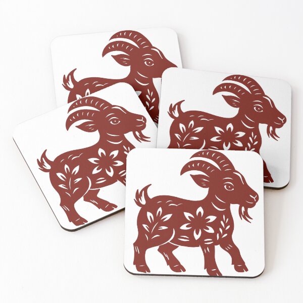 Item preview, Folk Art Goat Illustration - Burgundy Floral Ornament Animal Sticker & Graphic designed and sold by LYAN-STORE.