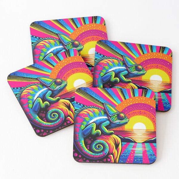 Item preview, Psychedelic Chameleon – Vibrant Sunset Emblem Design designed and sold by Dogandesighn.