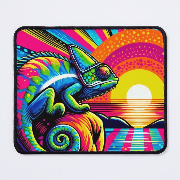 Item preview, Psychedelic Chameleon – Vibrant Sunset Emblem Design designed and sold by Dogandesighn.