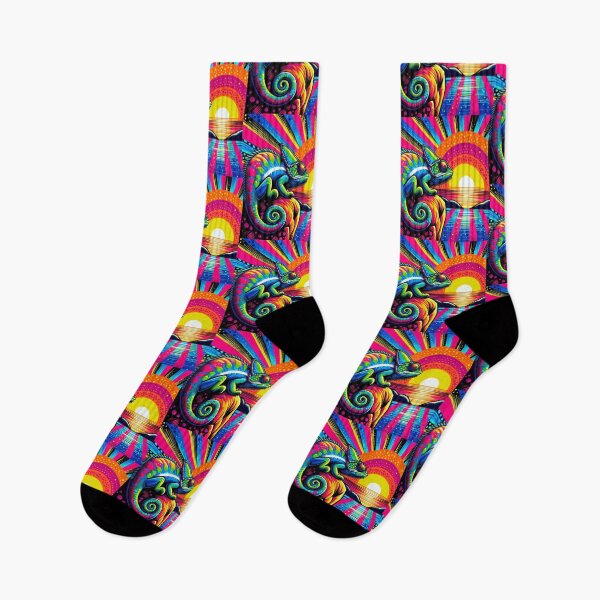Item preview, Psychedelic Chameleon – Vibrant Sunset Emblem Design designed and sold by Dogandesighn.
