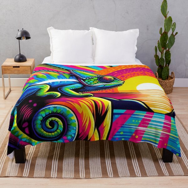 Item preview, Psychedelic Chameleon – Vibrant Sunset Emblem Design designed and sold by Dogandesighn.