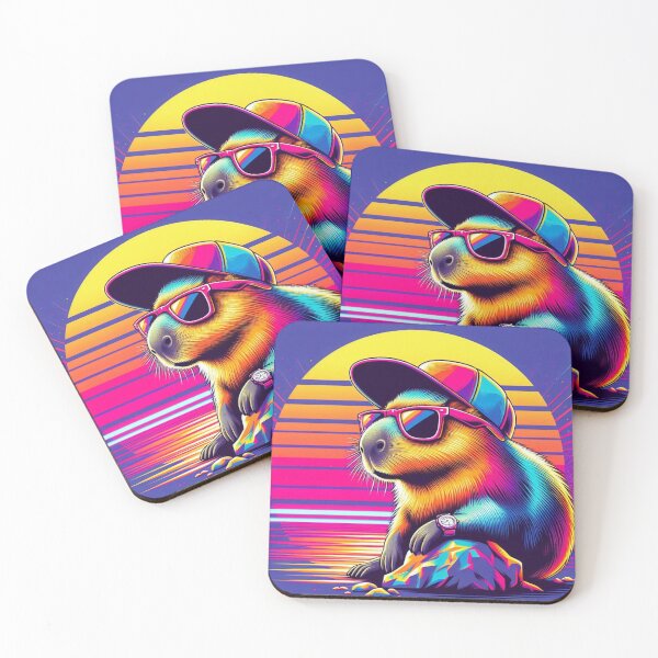 Item preview, Vaporwave Capybara – Neon Sunset Style designed and sold by Dogandesighn.