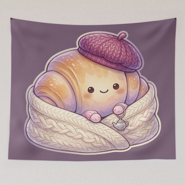 Item preview, Cozy French Croissant in Beret – Kawaii Aesthetic Pastry designed and sold by MerchYouSearch.
