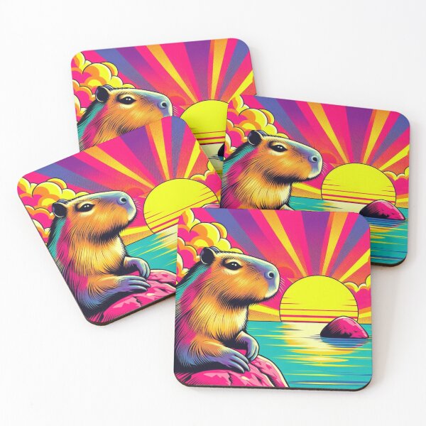 Item preview, Sunset Serenity – Vibrant Capybara Art designed and sold by Dogandesighn.