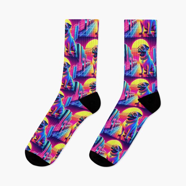 Item preview, Neon Pug – Synthwave Retro-Futuristic Design designed and sold by Dogandesighn.