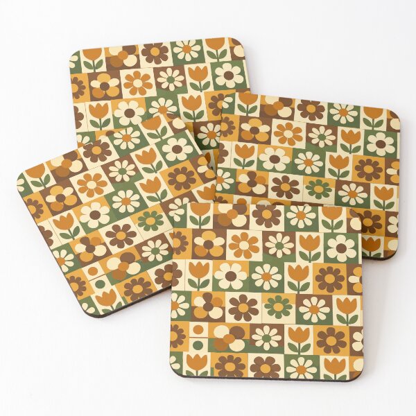 Item preview, Retro 70s Floral Mosaic Pattern - Earthy Mod Flower Grid designed and sold by DeeLulu.