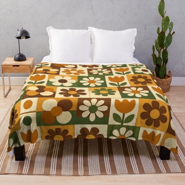 Item preview, Retro 70s Floral Mosaic Pattern - Earthy Mod Flower Grid designed and sold by DeeLulu.