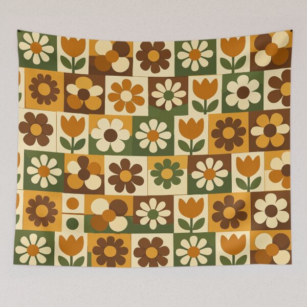 Item preview, Retro 70s Floral Mosaic Pattern - Earthy Mod Flower Grid designed and sold by DeeLulu.