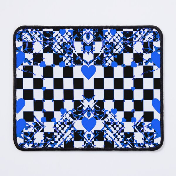 Item preview, Checkered Pattern With Symmetric Blue Hearts & Random Shapes designed and sold by CDPrintsDesigns.