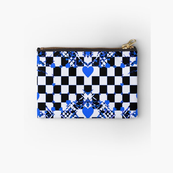 Item preview, Checkered Pattern With Symmetric Blue Hearts & Random Shapes designed and sold by CDPrintsDesigns.