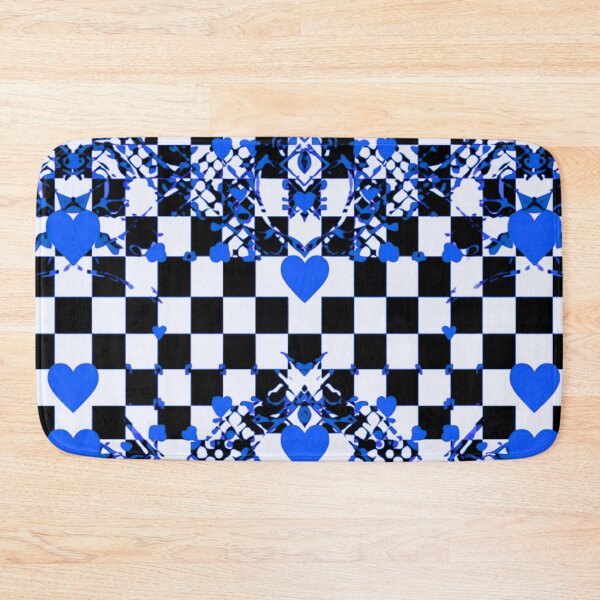 Item preview, Checkered Pattern With Symmetric Blue Hearts & Random Shapes designed and sold by CDPrintsDesigns.