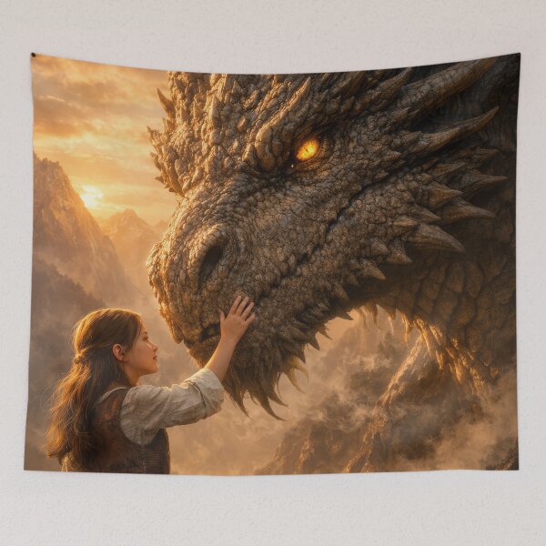 Item preview, Girl and Dragon Friendship – Magical Fantasy Dragon Companion Artwork designed and sold by DrakariArt.