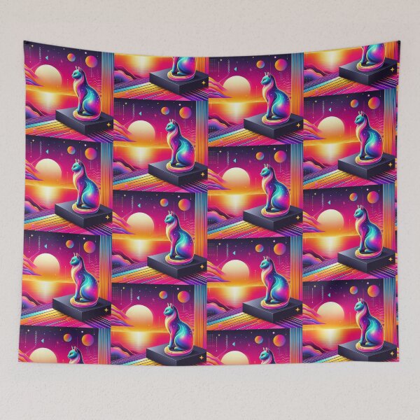 Item preview, Cosmic Cat – Neon Fantasy Landscape designed and sold by Dogandesighn.