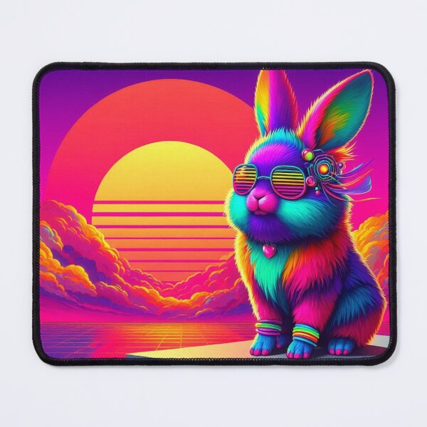 Artikelvorschau, Neon Sunset Bunny – Retro-Synthwave-Hasenkunst entworfen und verkauft von Dogandesighn.