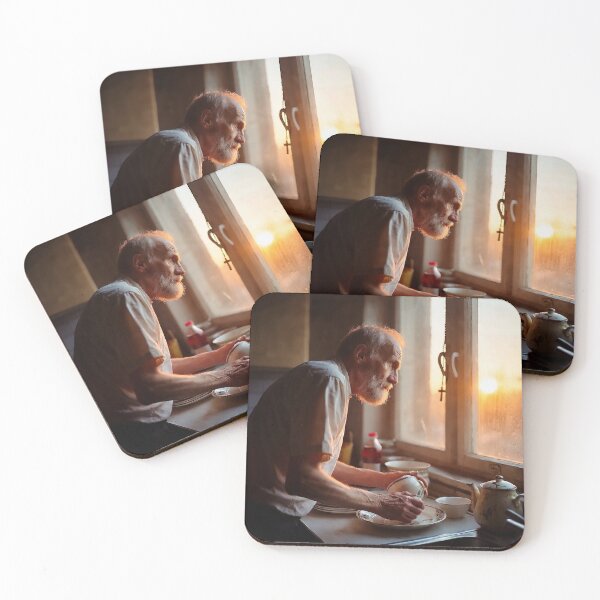 Item preview, Elderly Man in Cozy Kitchen at Sunset - Culinary Memories designed and sold by GALERIE DE L'ÉCLAT.