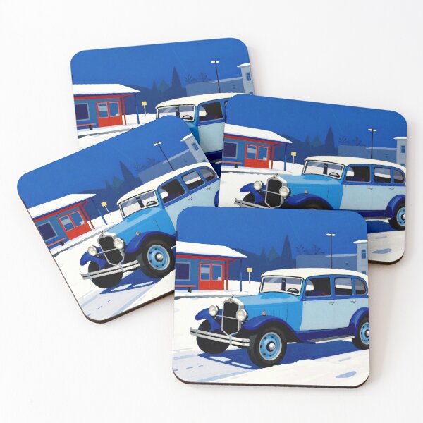 Item preview, Vintage Blue Car in Minimalist Winter Town designed and sold by Gabi.Media.