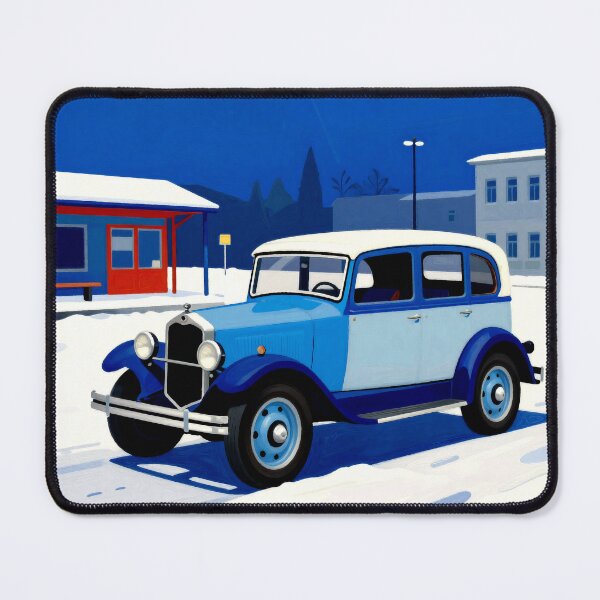 Item preview, Vintage Blue Car in Minimalist Winter Town designed and sold by Gabi.Media.