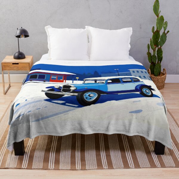 Item preview, Vintage Blue Car in Minimalist Winter Town designed and sold by Gabi.Media.