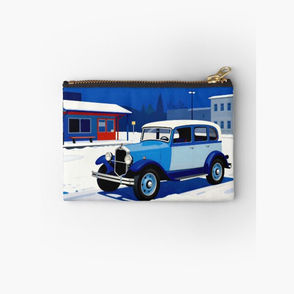 Item preview, Vintage Blue Car in Minimalist Winter Town designed and sold by Gabi.Media.