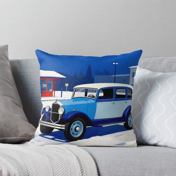 Item preview, Vintage Blue Car in Minimalist Winter Town designed and sold by Gabi.Media.