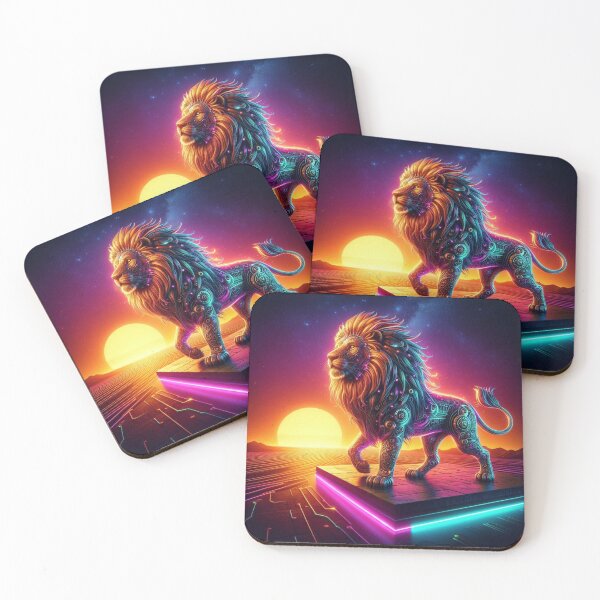 Item preview, Neon Cyber Lion – Vibrant Fantasy Illustration designed and sold by Dogandesighn.