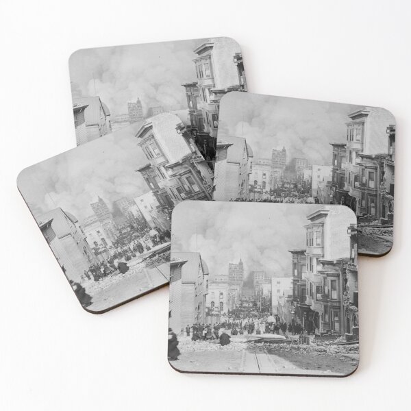 Item preview, Vintage 1906 San Francisco Earthquake and Fire, Sacramento Street black and white photograph poster art print designed and sold by Astrid Arkhangelsky.