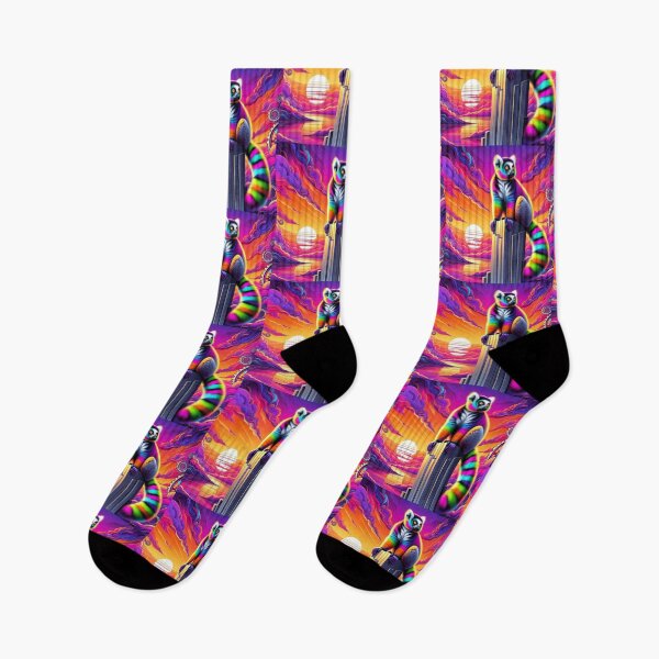 Item preview, Psychedelic Lemur at Sunset – Vibrant Fantasy Art designed and sold by Dogandesighn.