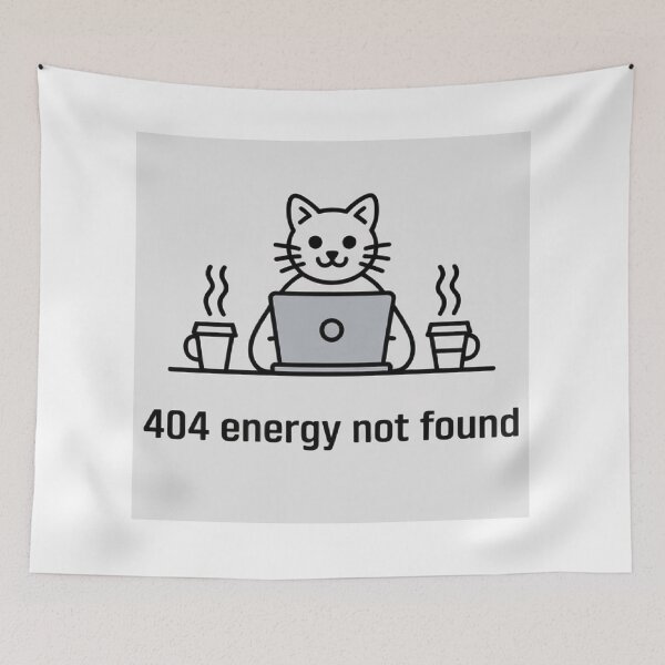 Item preview, Funny Cat Programmer – 404 Energy Not Found Coding T-Shirt Design designed and sold by Mitaudesign.