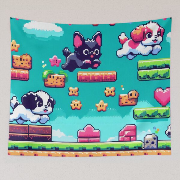 Item preview, Retro Pixel Art Side Scroller Gamer Dogs designed and sold by AI-Only Creations.